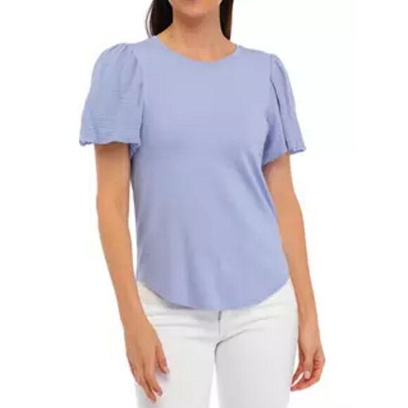 Cupio Purple Gauze Poplin Short Sleeve Top 1X - Picture 2 of 11